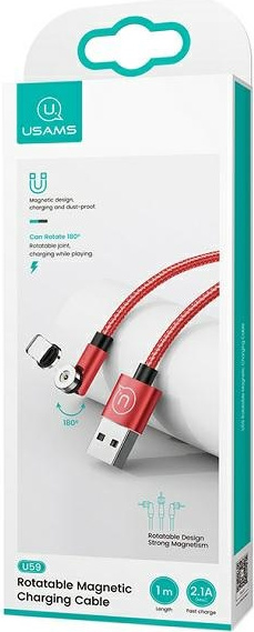 USAMS Magnetic Nylon Cable U59 microUSB 2.1A Fast Charge 1m red SJ474USB02 (US-SJ474)