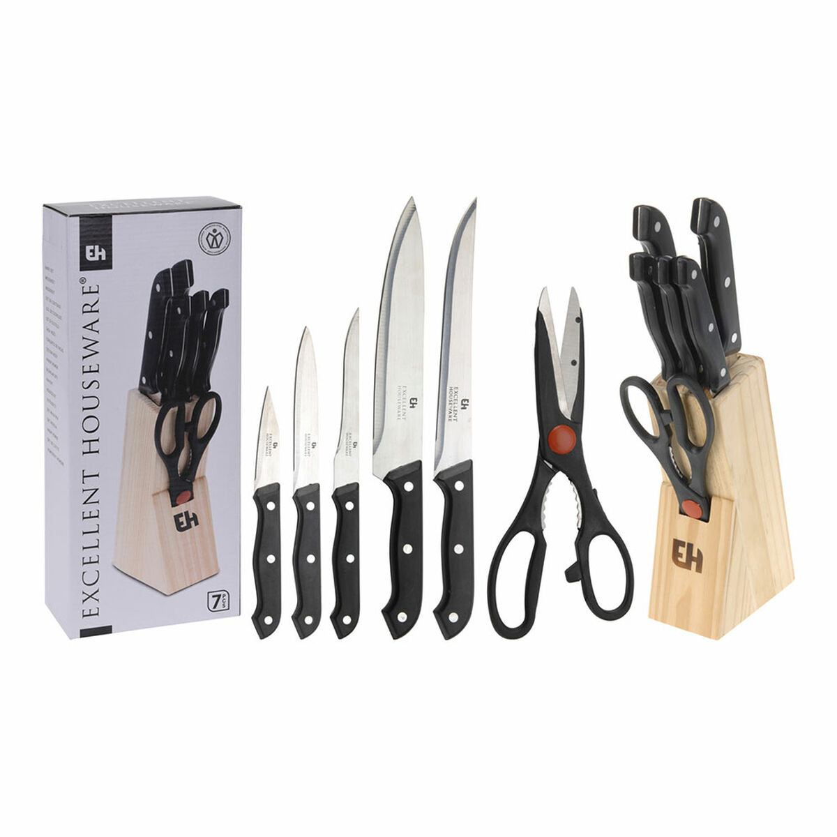 Set of Kitchen Knives and Stand Excellent Houseware Scissors 7 Pieces