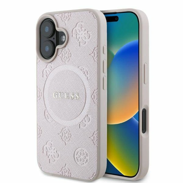 Case Guess GUHMP16SPSAPSMEP Apple iPhone 16 hardcase Saffiano Peony Classic Logo MagSafe pink