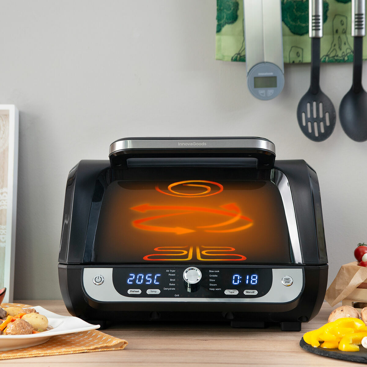 Oil-free Fryer with Grill, Accessories and Recipe Book InnovaGoods Air Fryer Fryinn 12-in-1 6000 Black Steel 6 L 3400 W Oil-free Fryer with Grill, Accessories and Recipe Book InnovaGoods Air Fryer Fryinn 12-in-1 6000 Black Steel 6 L 3400 W