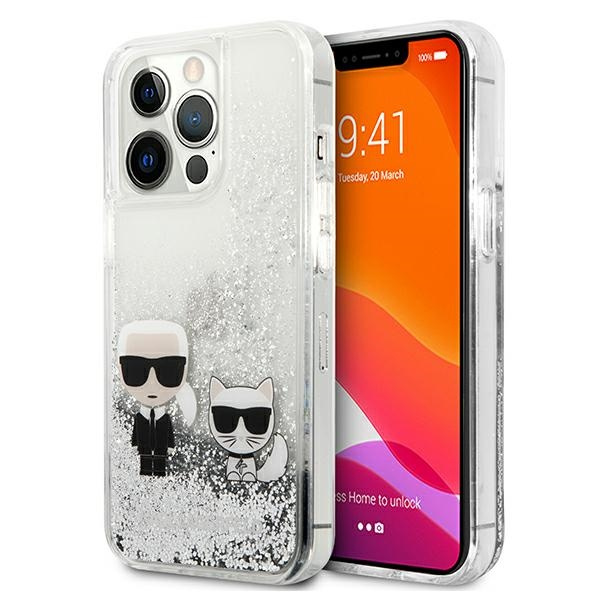 Karl Lagerfeld KLHCP13XGKCS Apple iPhone 13 Pro Max silver hardcase Liquid Glitter Karl&Choupette