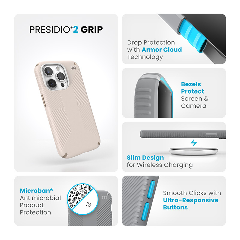Speck Presidio2 Grip Apple iPhone 15 Pro (Bleached Bone/Heirloom Gold/Hazel Brown)