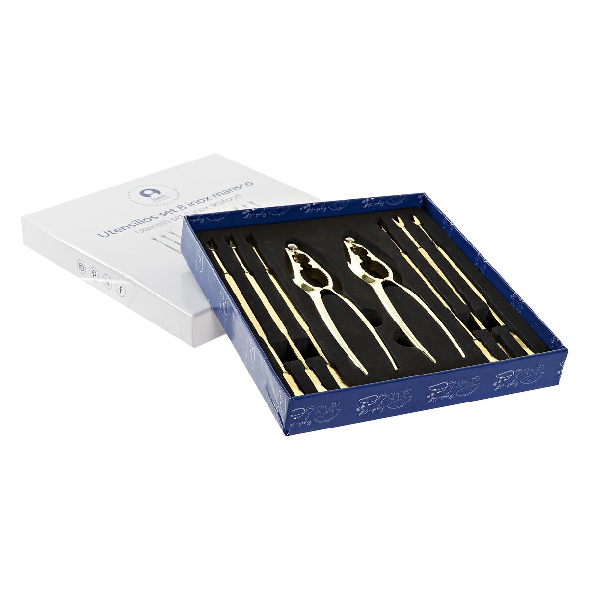 Seafood Set DKD Home Decor Golden 3 x 3 x 15 cm Stainless steel 8 Pieces