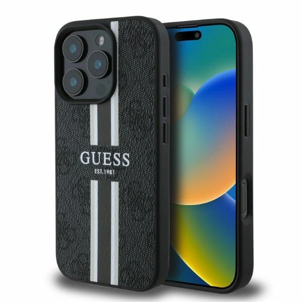 Case Guess GUHMP16LP4RPSK Apple iPhone 16 Pro hardcase 4G Printed Stripes MagSafe black