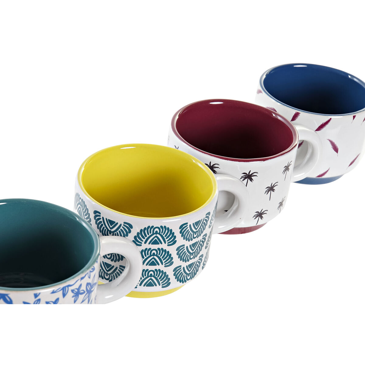 Piece Coffee Cup Set DKD Home Decor Multicolour Blue Metal Turquoise Yellow Maroon Stoneware 150 ml 4 Pieces