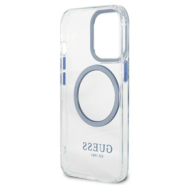 Guess GUHMP13LHTRMB Apple iPhone 13 Pro blue hard case Metal Outline Magsafe