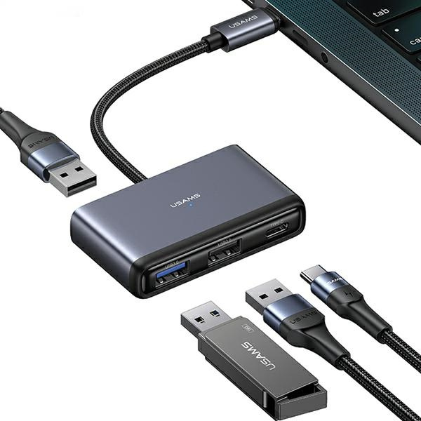 USAMS US-SJ627 HUB 4w1 USB-C / 2xUSB-A 2.0,USB-A 3.0,USB-C dark grey
