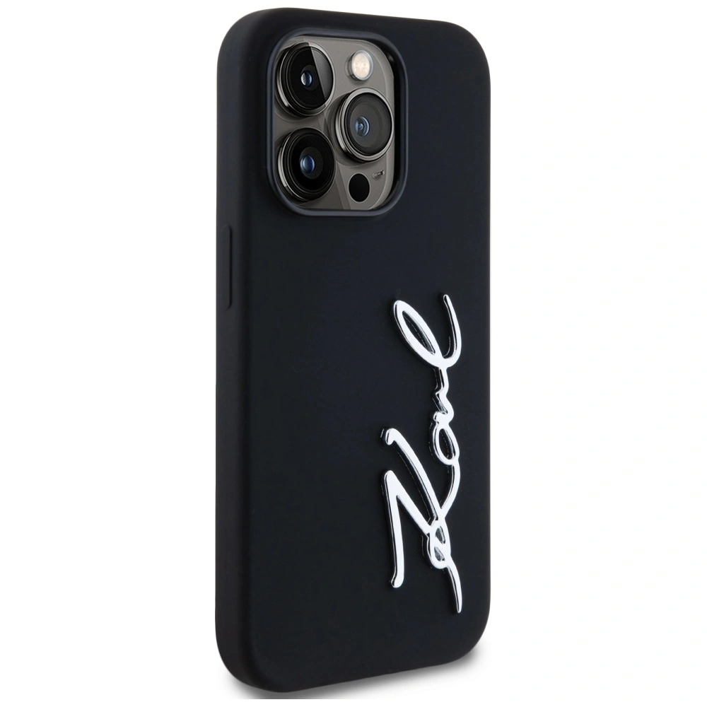Karl Lagerfeld Silicone Metal Script Logo Apple iPhone 14 Pro black