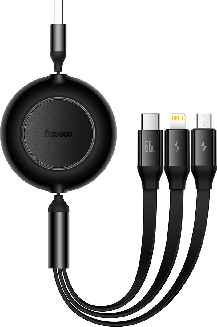 Baseus Bright Mirror 2 retractable cable 3in1 USB Type A - micro USB + Lightning + USB Type C 66W 1.1m black