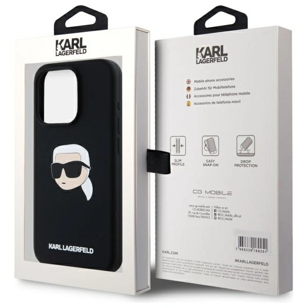 Karl Lagerfeld KLHMP15LSKHPPLK Apple iPhone 15 Pro hardcase Silicone Karl Head Print MagSafe black