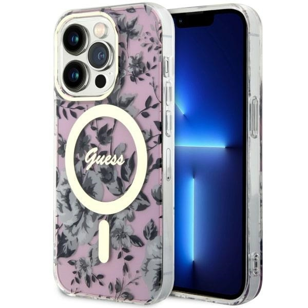 Guess GUHMP14XHCFWSP Apple iPhone 14 Pro Max pink hardcase Flower MagSafe