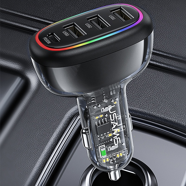 USAMS Car Charger 1xUSB-C 3xUSB-A C34 48W 3A+C PD black CC170CC01 (US-CC170)
