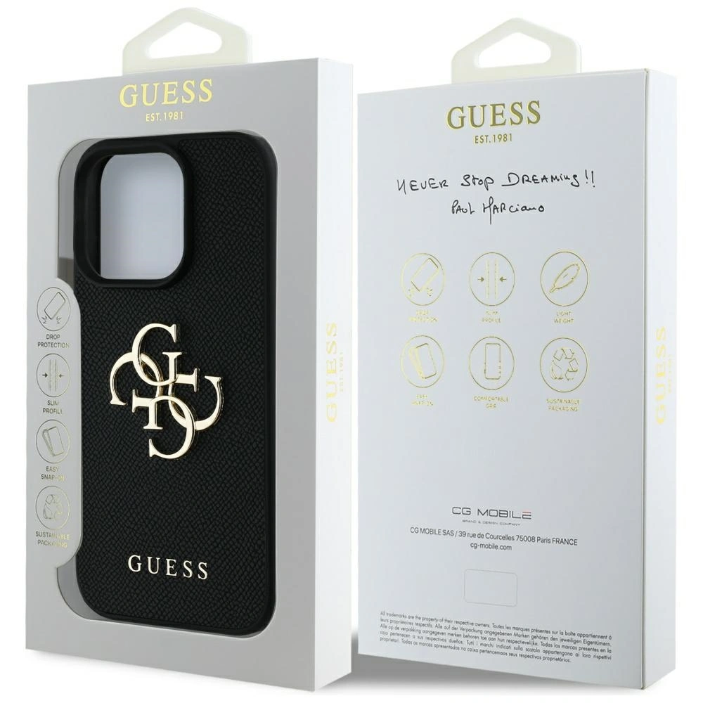 Guess Grained Big 4G Logo Small Classic Logo Apple iPhone 16 Pro black