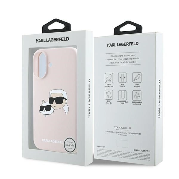 Etui Karl Lagerfeld KLHMP16MSKCHPPLP Apple iPhone 16 Plus hardcase Silicone Double Heads Print MagSafe różowy