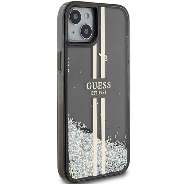 Guess GUHCP15MLFCSEGK Apple iPhone 15 Plus / 14 Plus hardcase Liquid Glitter Gold Stripes black