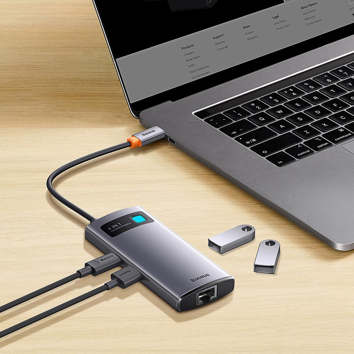 Baseus Metal Gleam Series HUB 4in1 USB-C - 3 x USB 3.2 Gen.1 + RJ45