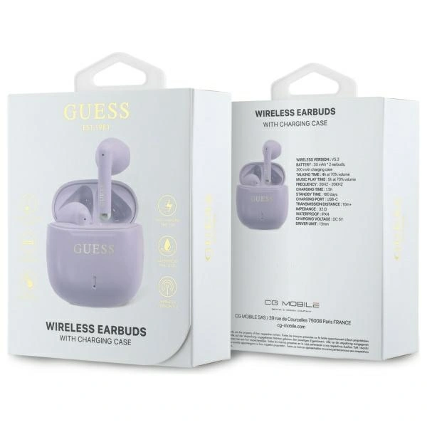 Guess Bluetooth wireless in-ear headphones GUTWSJ14ESGU TWS + docking station Printed Classic Logo purple