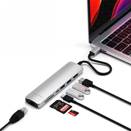 Satechi Aluminium Adapter Slim USB-C (USB-C, 2x USB-A, 4K HDMI, card reader) (silver)