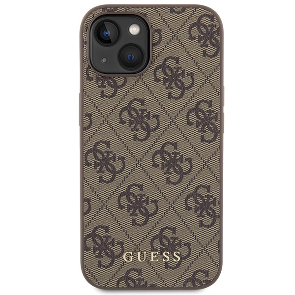 Guess GUHCP15SG4GFBR Apple iPhone 15 hard case 4G Metal Gold Logo brown