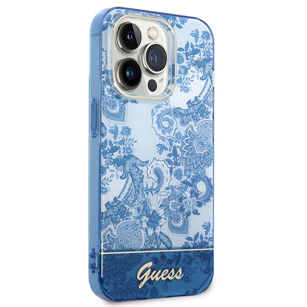 Guess GUHCP14XHGPLHB Apple iPhone 14 Pro Max blue hardcase Porcelain Collection