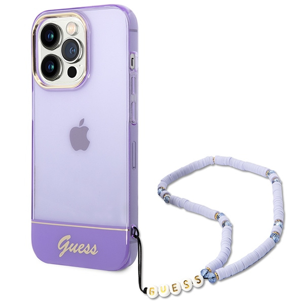 Guess GUHCP14XHGCOHU Apple iPhone 14 Pro Max purple hardcase Translucent Pearl Strap