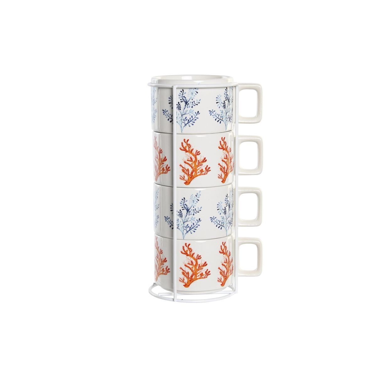 Piece Coffee Cup Set DKD Home Decor Blue Metal Fuchsia 260 ml 4 Pieces Dolomite