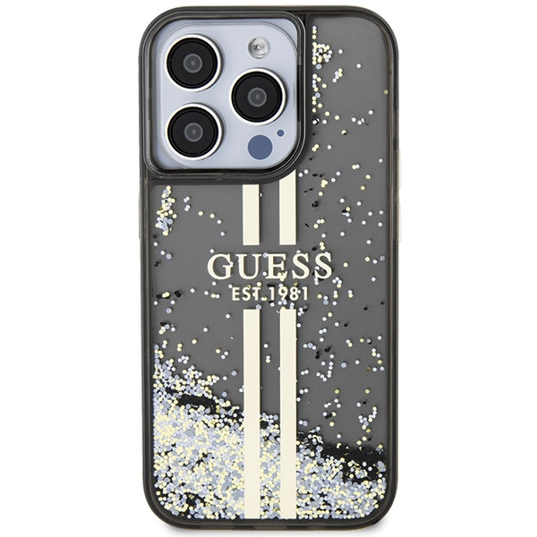 Guess GUHCP15LLFCSEGK Apple iPhone 15 Pro hardcase Liquid Glitter Gold Stripes black