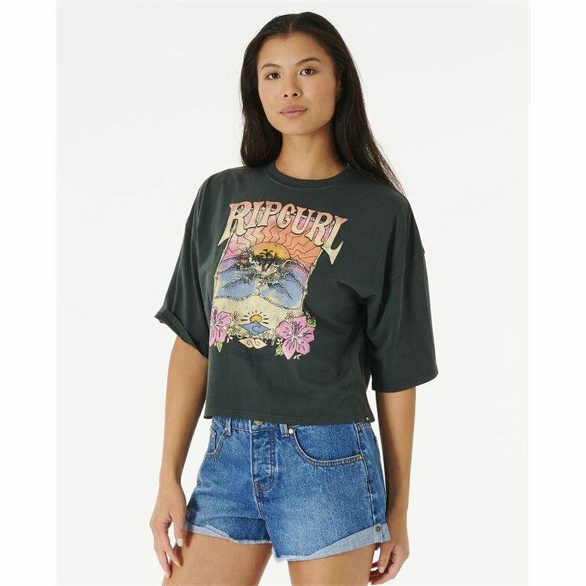 Women’s Short Sleeve T-Shirt Rip Curl Barrelled Heritage Black Women’s Short Sleeve T-Shirt Rip Curl Barrelled Heritage Black