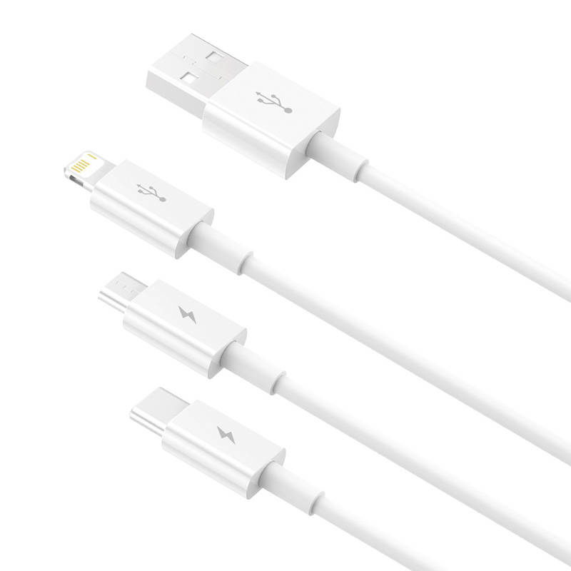 Baseus Superior Data USB-A/microUSB - Lightning - USB-C Cable 3.5A 1m (White)