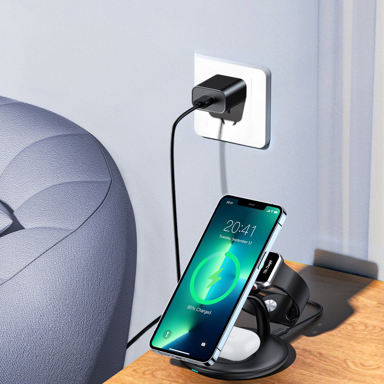 Choetech T587-F Wireless Charger 3in1 iPhone 12/13/14, AirPods Pro, Apple Watch black
