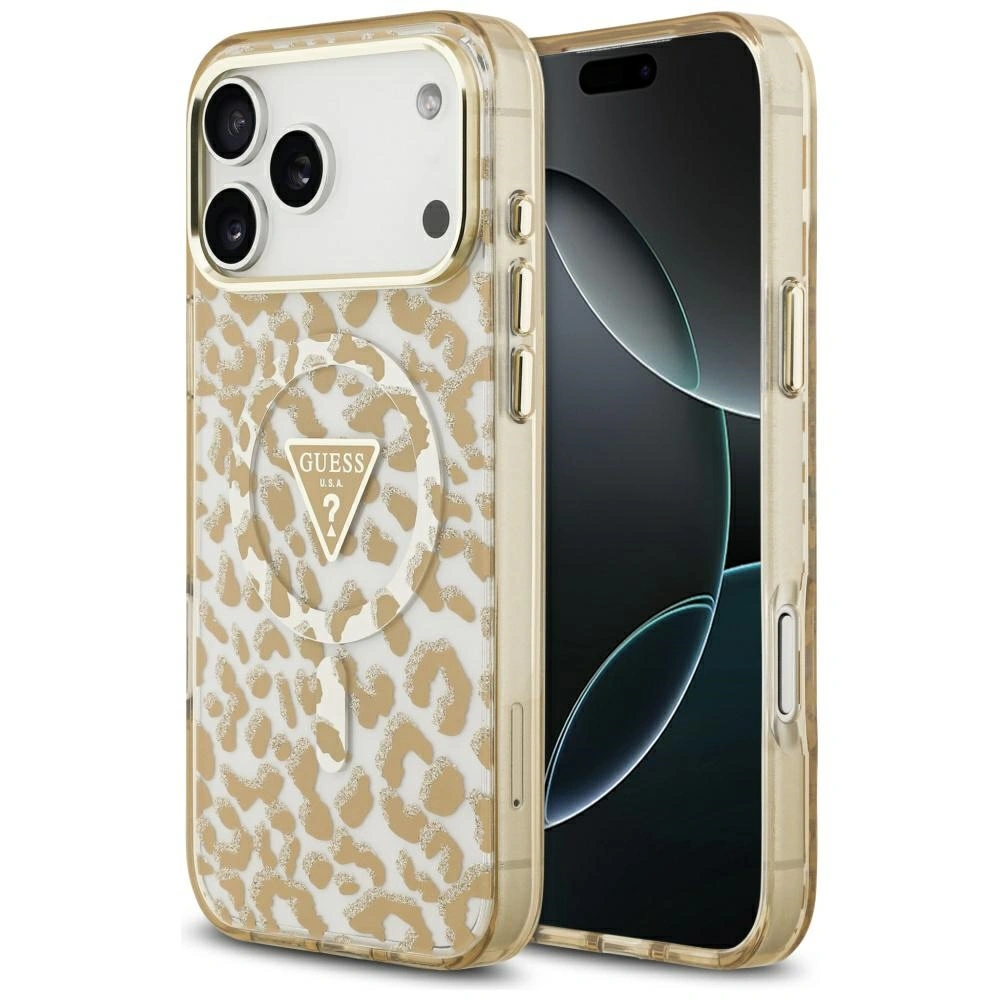 Etui Guess Leopard Glitter MagSafe do Apple iPhone 17 Pro Max brązowy