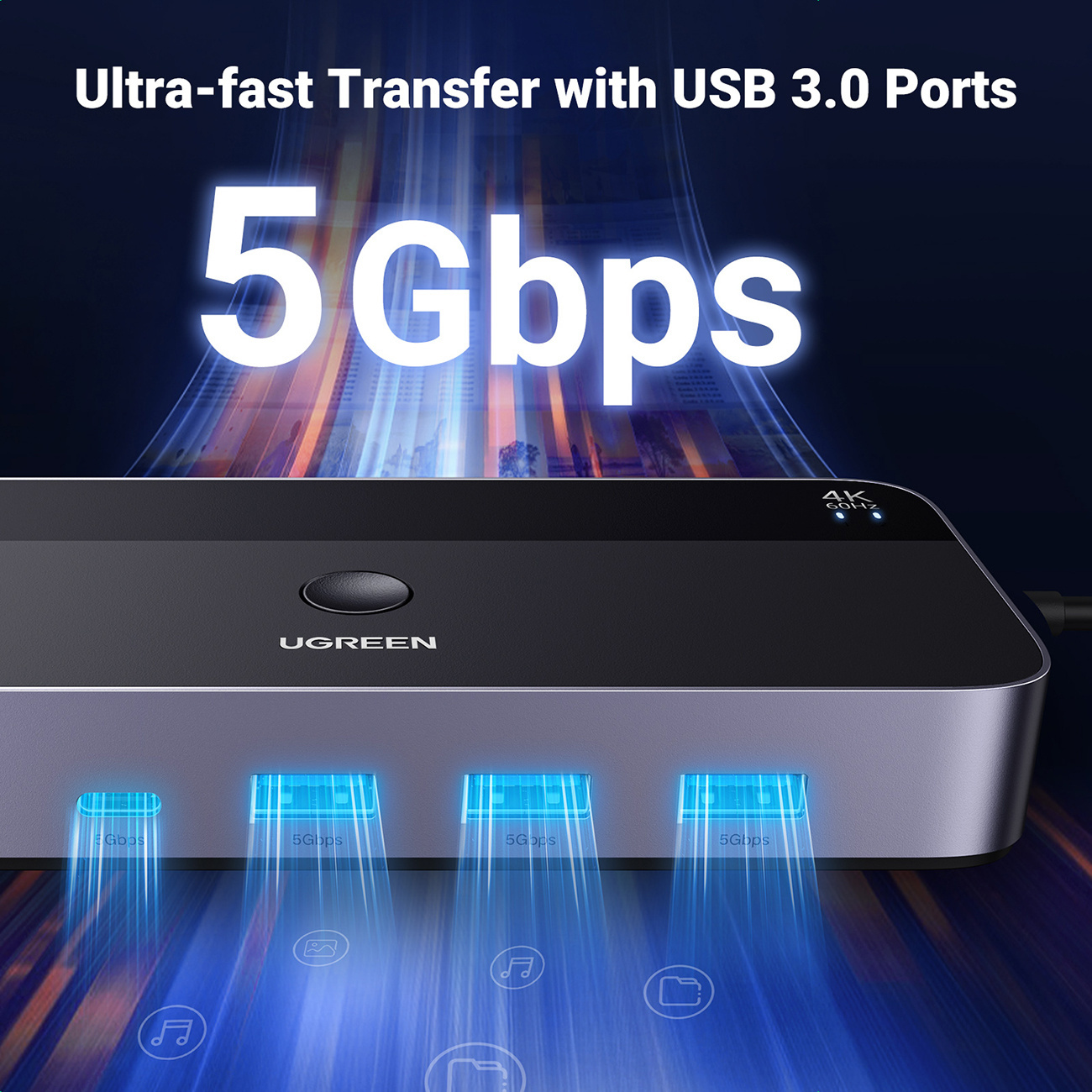 KVM UGREEN CM664 switch 3xUSB-A,2xUSB-B,2xUSB-C,3xHDMI,micro USB black