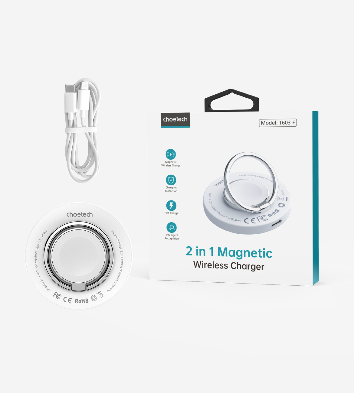 Choetech T603-F MagSafe inductive charger with finger grip white