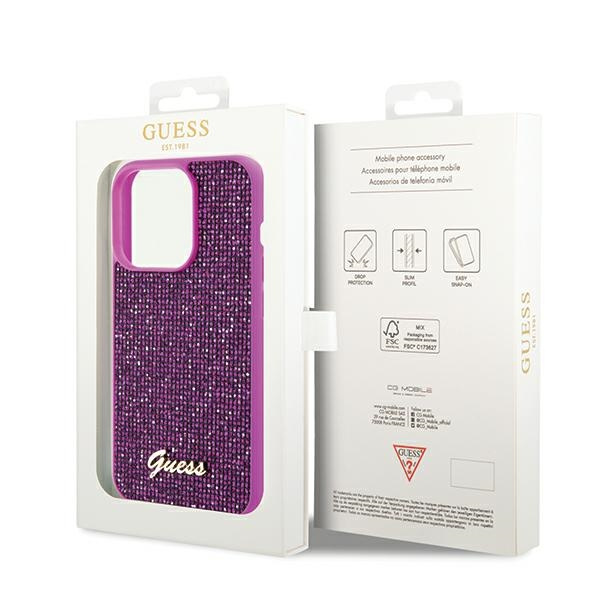 Guess GUHCP14LPMSDGSF Apple iPhone 14 Pro hardcase Disco Metal Script fuschia