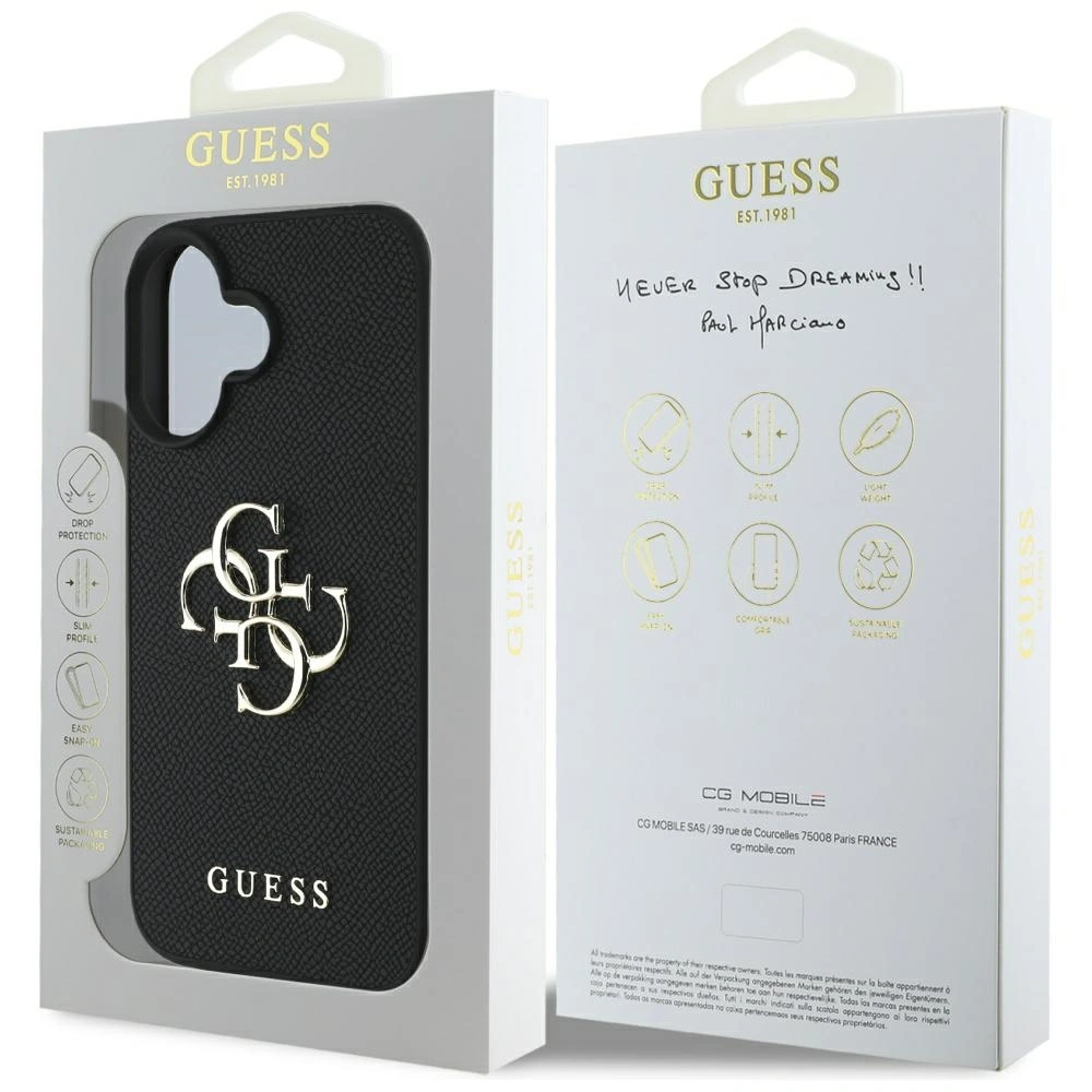 Guess Grained Big 4G Logo Small Classic Logo Apple iPhone 16 black