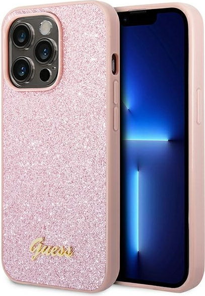 Guess GUHCP14XHGGSHP Apple iPhone 14 Pro Max pink hard case Glitter Script