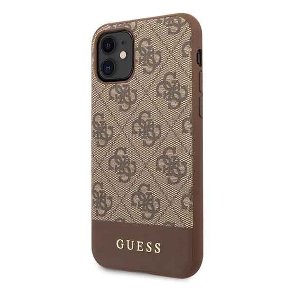 Guess GUHCN61G4GLBR iPhone 11 brown hard case 4G Stripe Collection