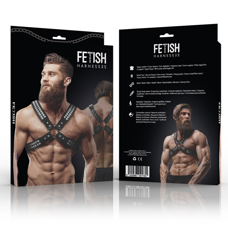 FETISH SUBMISSIVE ATTITUDE - MEN&#39;S CROSSED CHEST ECO-LEATHER HARNESS WITH RIVETS