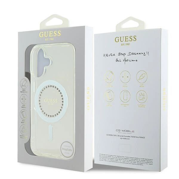 Etui Guess do Apple iPhone 16 hardcase IML Rhinestones MagSafe biały