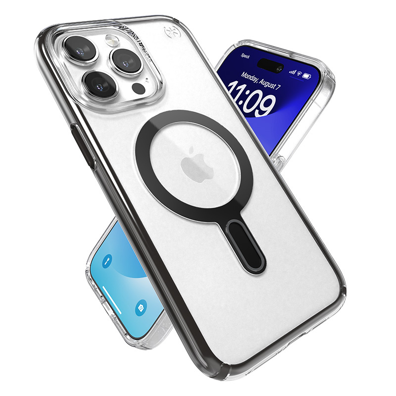 Speck Presidio Perfect-Clear ClickLock MagSafe Apple iPhone 15 Pro Max (Clear/Frosted Black/Slate Grey)