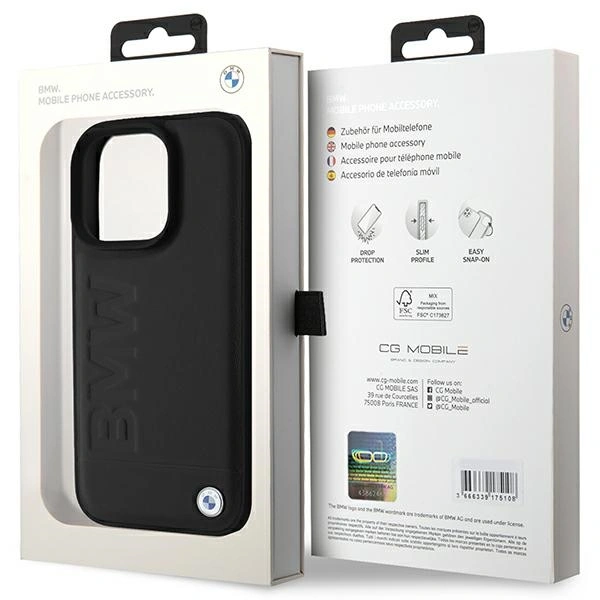 BMW BMHCP16LSLLBK Apple iPhone 16 Pro hardcase Leather Hot Stamp black