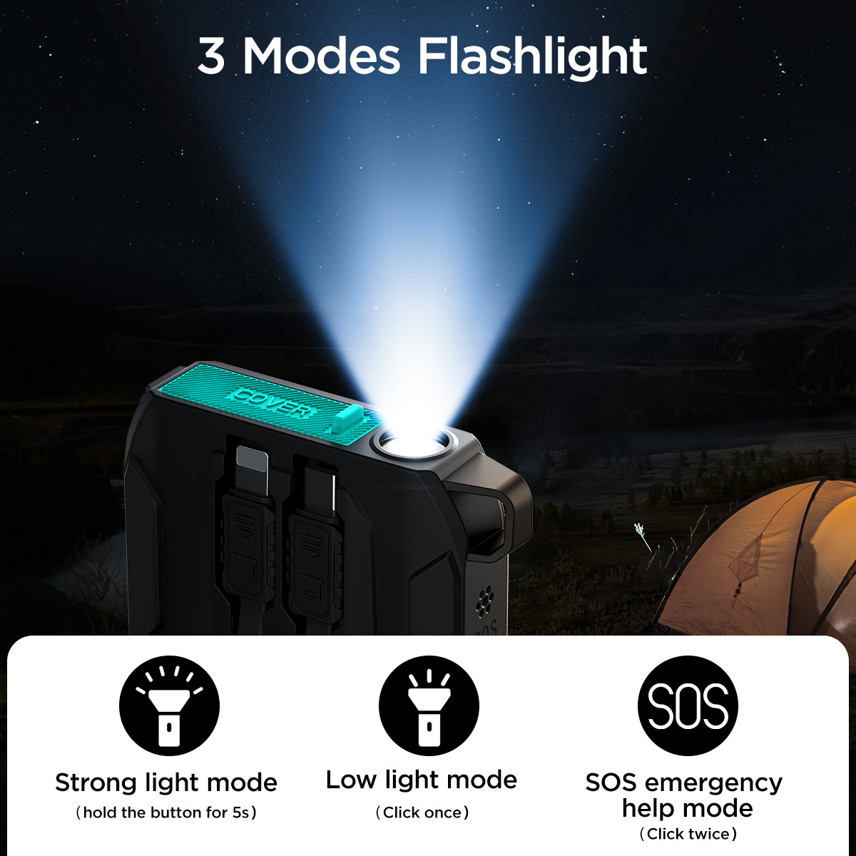 Joyroom JR-L017 powerbank 10000mAh 22.5W with built-in USB-C, Lightning cables black