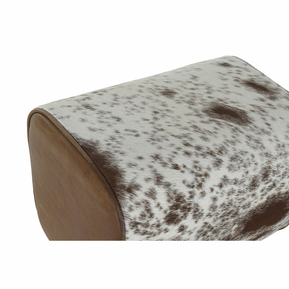 Stool DKD Home Decor Black Wood Brown Leather White (50 x 35 x 75 cm)