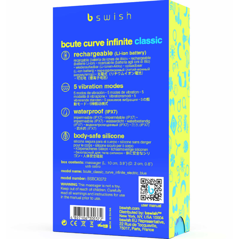 B SWISH - BCUTE CURVE INFINITE CLASSIC SILICONE RECHARGEABLE VIBRATOR ELECTRIC BLUE