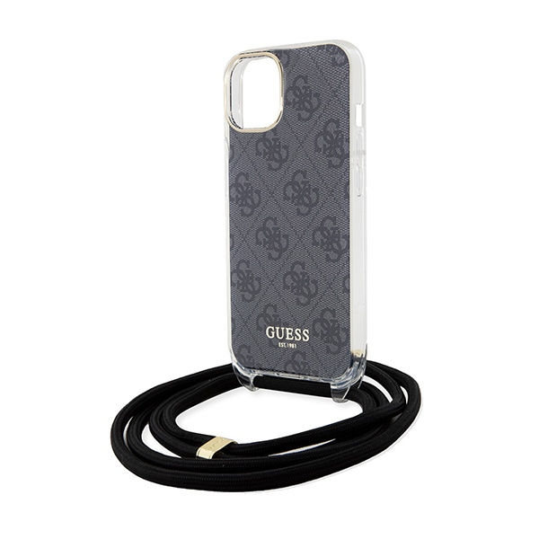 Guess GUHCP15SHC4SEK Apple iPhone 15 / 14 hardcase Crossbody Cord 4G Print black