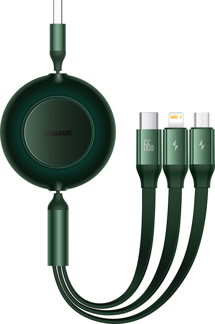 Baseus Bright Mirror 2 retractable cable 3in1 USB Type A - micro USB + Lightning + USB Type C 66W 1.1m green