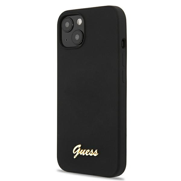 Guess GUHMP13MLSLMGBK Apple iPhone 13 black hardcase Silicone Script Gold Logo