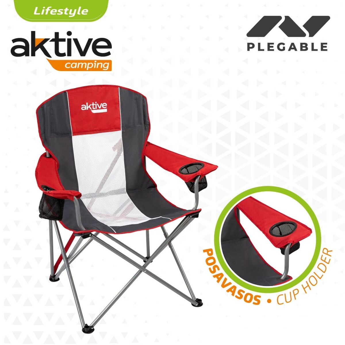 Foldable Camping Chair Aktive Red Dark grey 56 x 98 x 59 cm (4 Units)