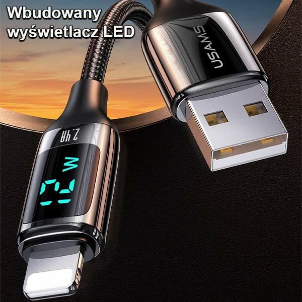 USAMS Nylon Cable U78 Lightning 1.2m LED 2.4A Fast Charging black SJ543USB01 (US-SJ543)