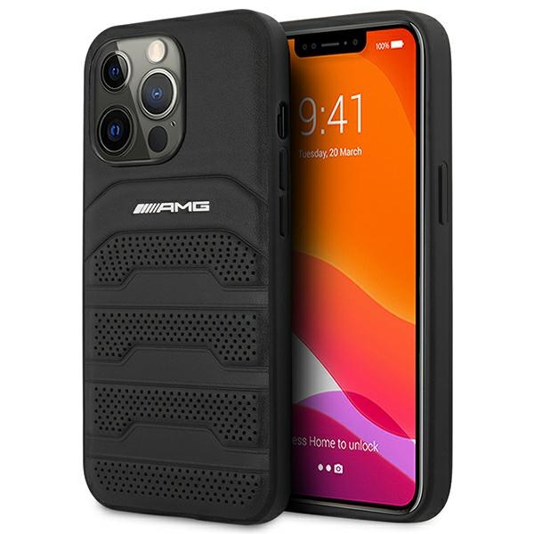 Mercedes AMG AMHCP14LGSEBK Apple iPhone 14 Pro black hardcase Leather Debossed Lines